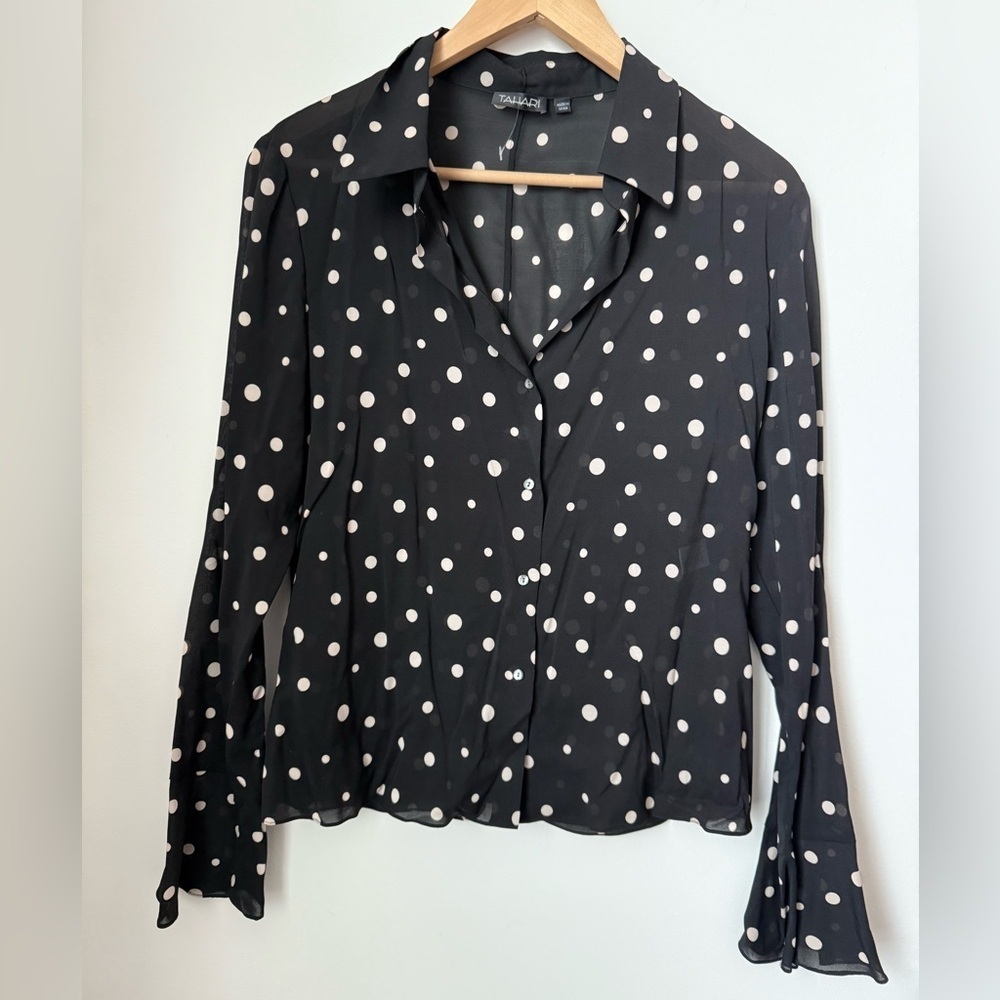 Tahari Silk Polka Dots Bell Sleeve Blouse